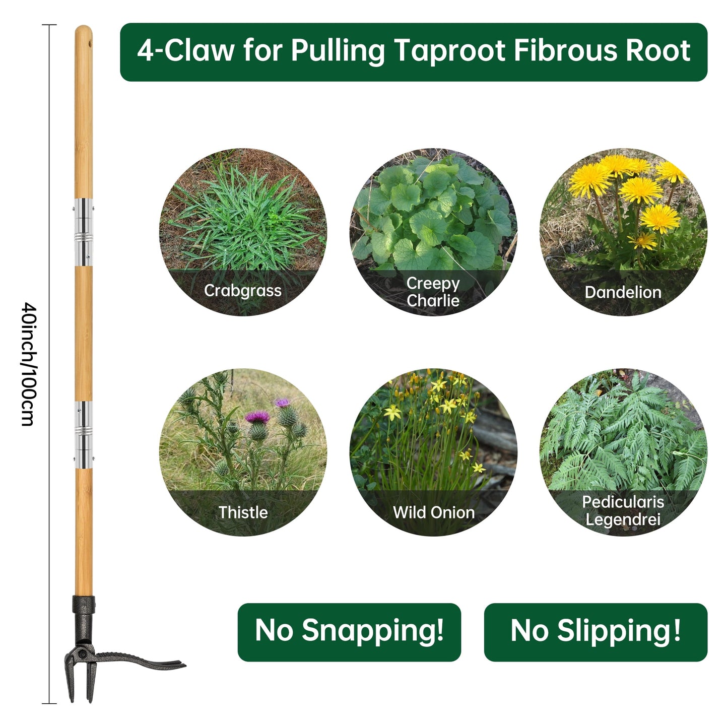 Sentryse Weed Puller Tool Stand up Weeder & Root Puller with Long Handle, 40 inches, 4-Claw Head Design, No Bending/Kneeling