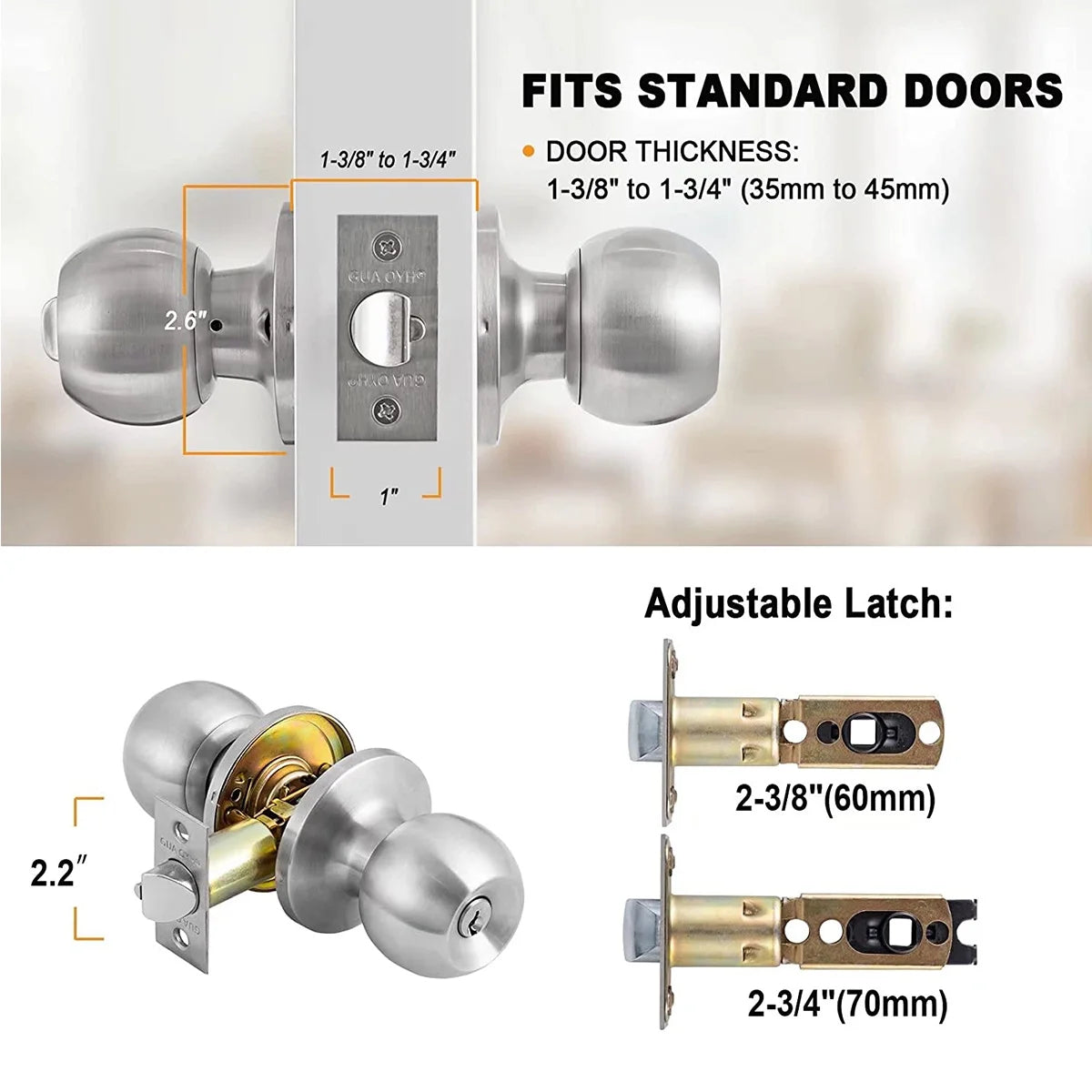 Fixdono Doorknob, Entry Doorknobs Lock with Keys, for Front Door, Exterior and Interior Doors, Satin Nickel Finish