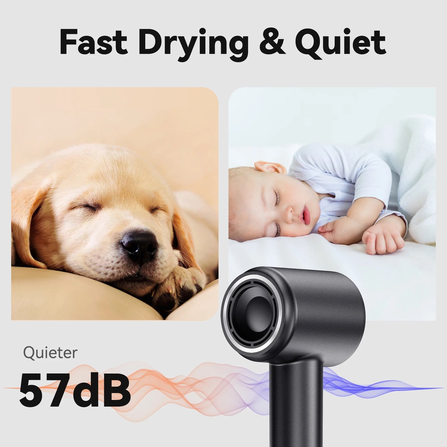 Professional High Speed Ionic Hair Dryer with Magnetic Nozzle, Fast Drying, Low Noise