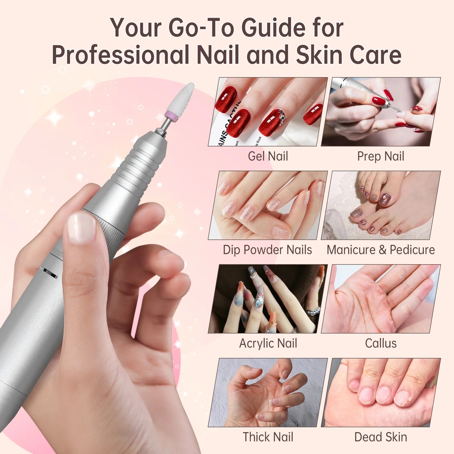 Sentryse Portable Nail Drill Electric File, 40000RPM Professional Rechargeable Nail E-File Machine with Bits & Base for Acrylic Nails Remove Nail Gel Polish Manicure for Salon Home