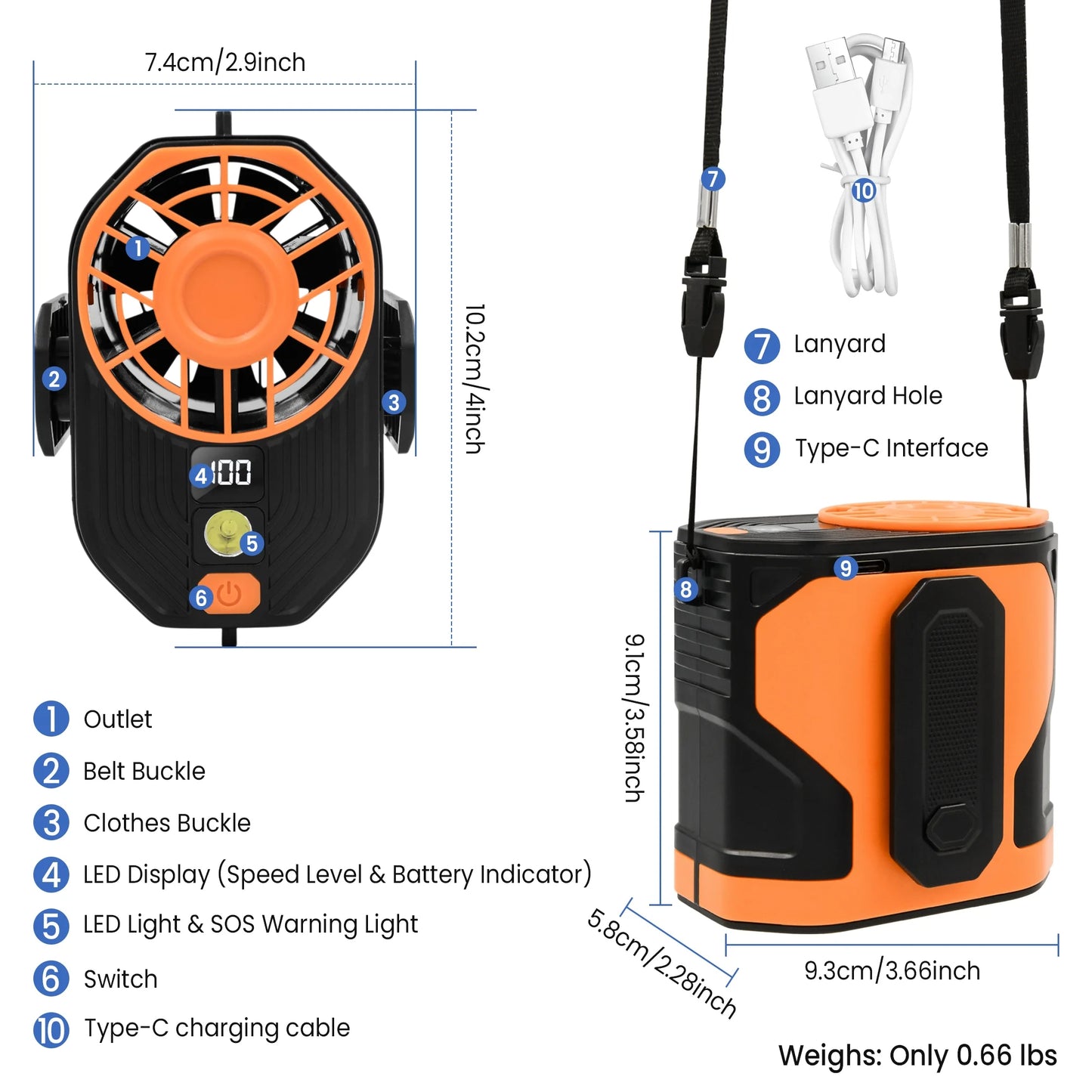 Sentryse Portable Waist Fan Clip On Wearable Belt Fan Powerful Hands-Free Cooling Fan with 100 Speeds, for Outdoor Construction Site Camping