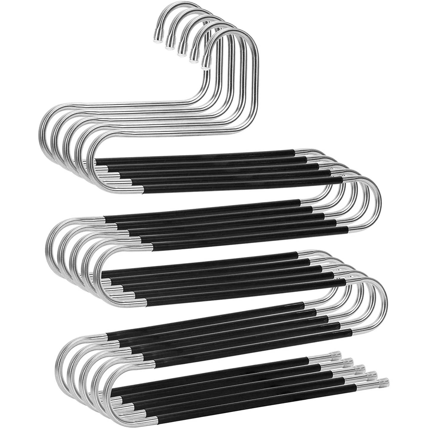 5 Pack Pants Hangers Space Saving Stainless Steel 5 Layers S-Shape Non-Slip Hangers for Multiple Pants, Multicolor