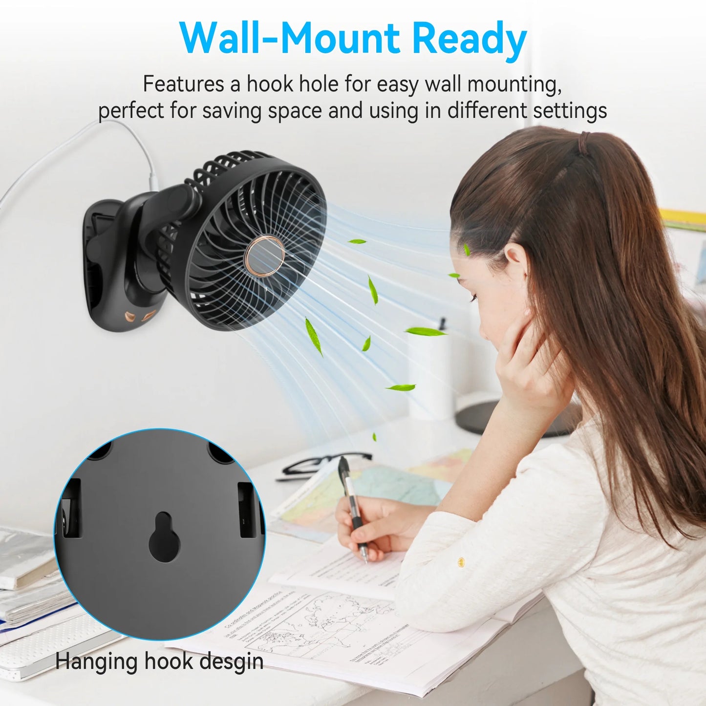 Sentryse Small Clip on Fan, Mini Bedside Desk Fan, USB Plug, with Sturdy Clamp,Black