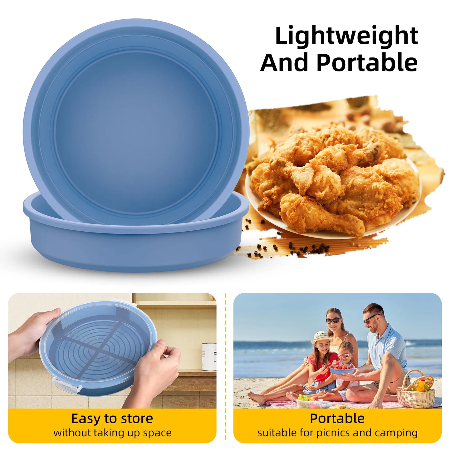 Sentryse Collapsible Batter Bowl, Mess Free Breading Shaker, Silicone Mixing Bowls with Lids, Fry Fish Chicken Onion Rings