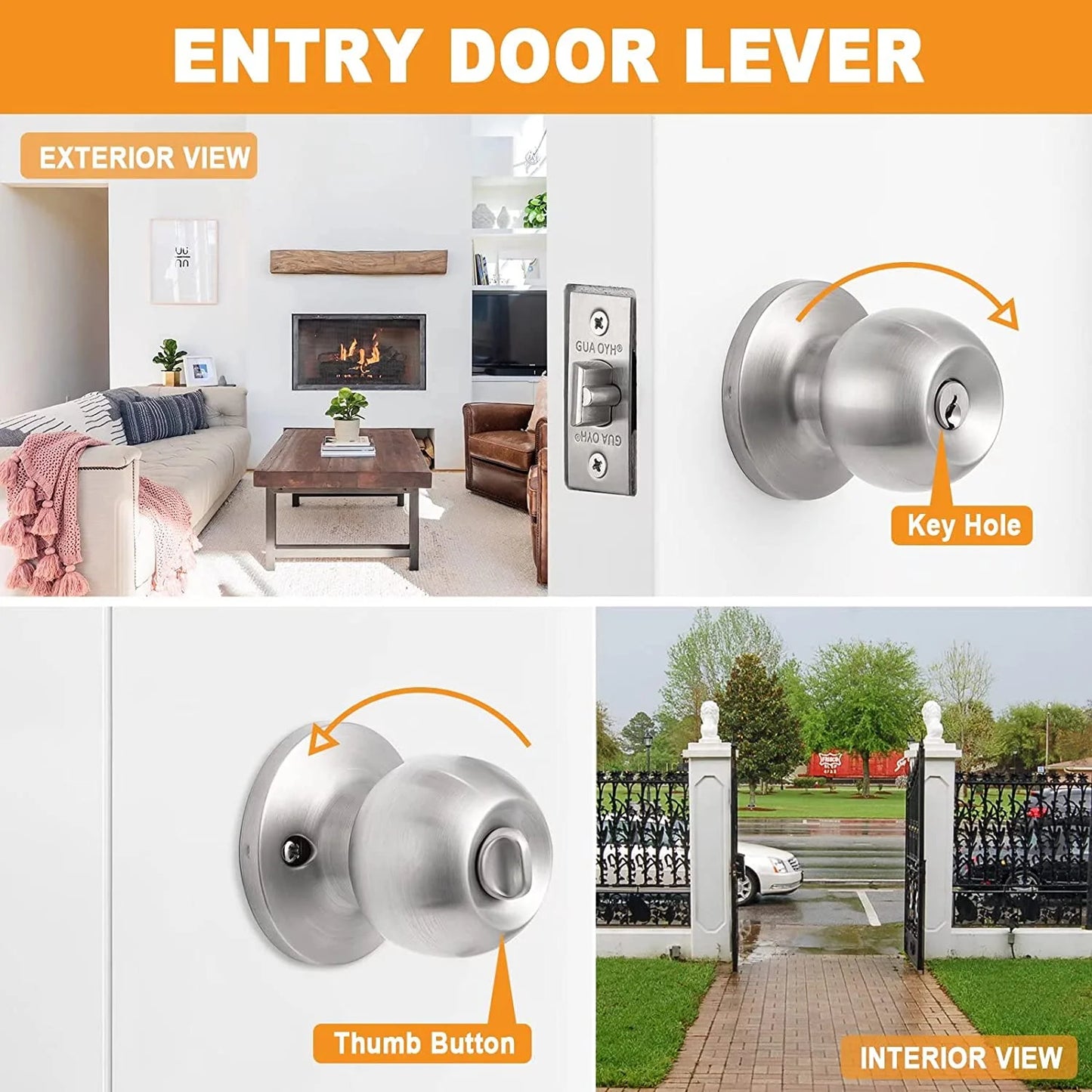 Fixdono Doorknob, Entry Doorknobs Lock with Keys, for Front Door, Exterior and Interior Doors, Satin Nickel Finish