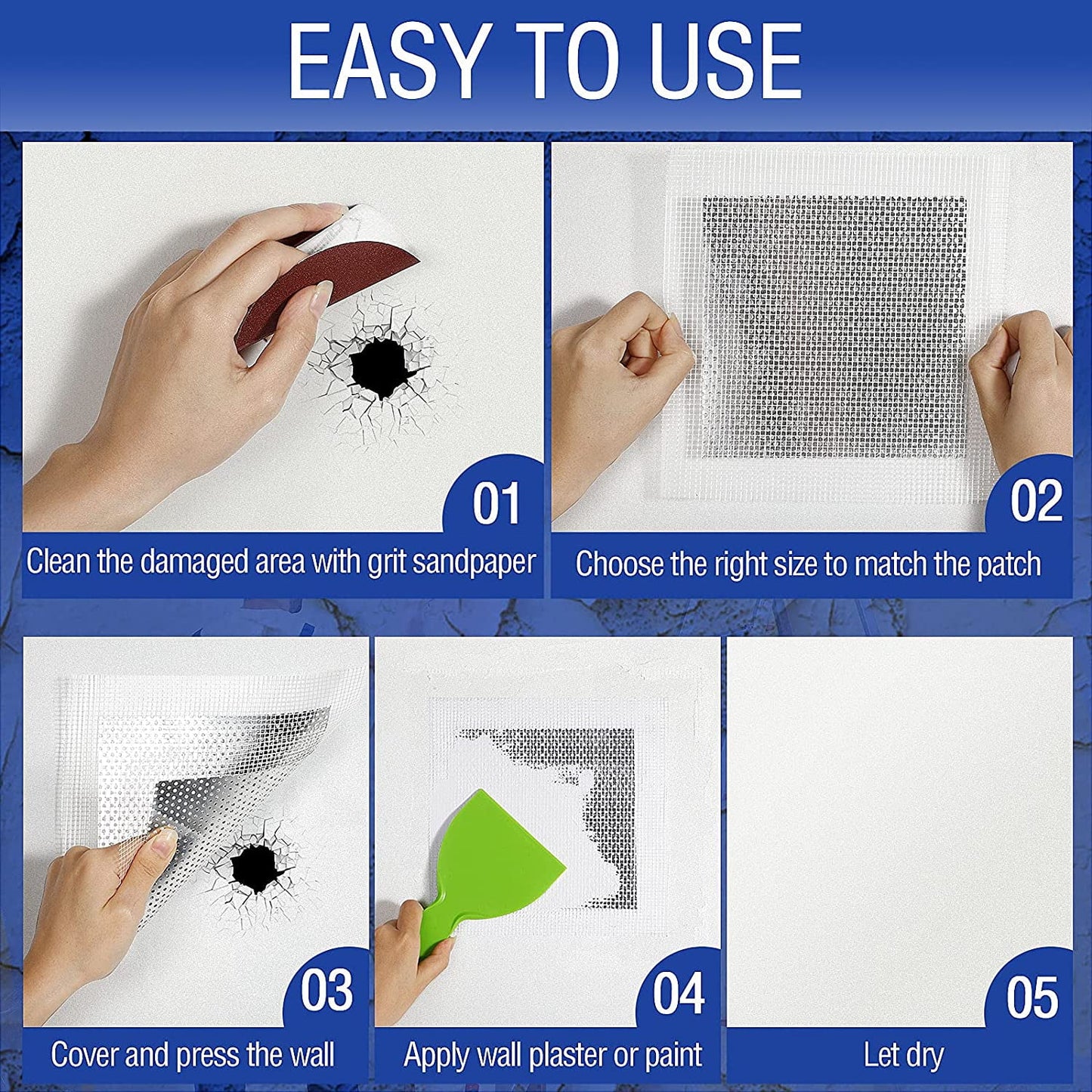 Sentryse Drywall Repair Kit 7PCS, 2/4/6 inch Dry Wall Repairs Patch with Extended Self-Adhesive Mesh