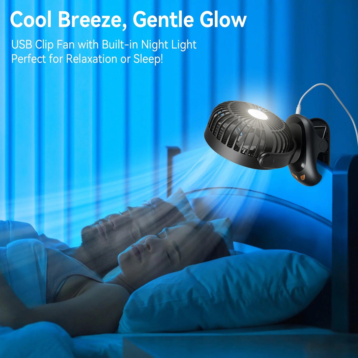 Sentryse Small Clip on Fan, Mini Bedside Desk Fan, USB Plug, with Sturdy Clamp,Black