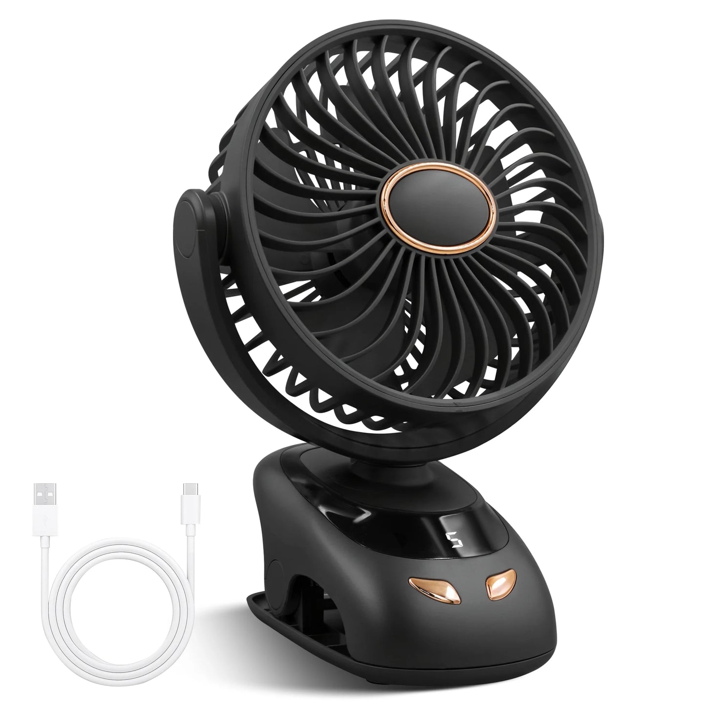 Sentryse Small Clip on Fan, Mini Bedside Desk Fan, USB Plug, with Sturdy Clamp,Black