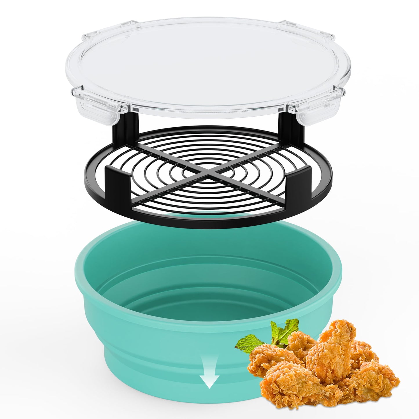 Sentryse Collapsible Batter Bowl, Mess Free Breading Shaker, Silicone Mixing Bowls with Lids, Green