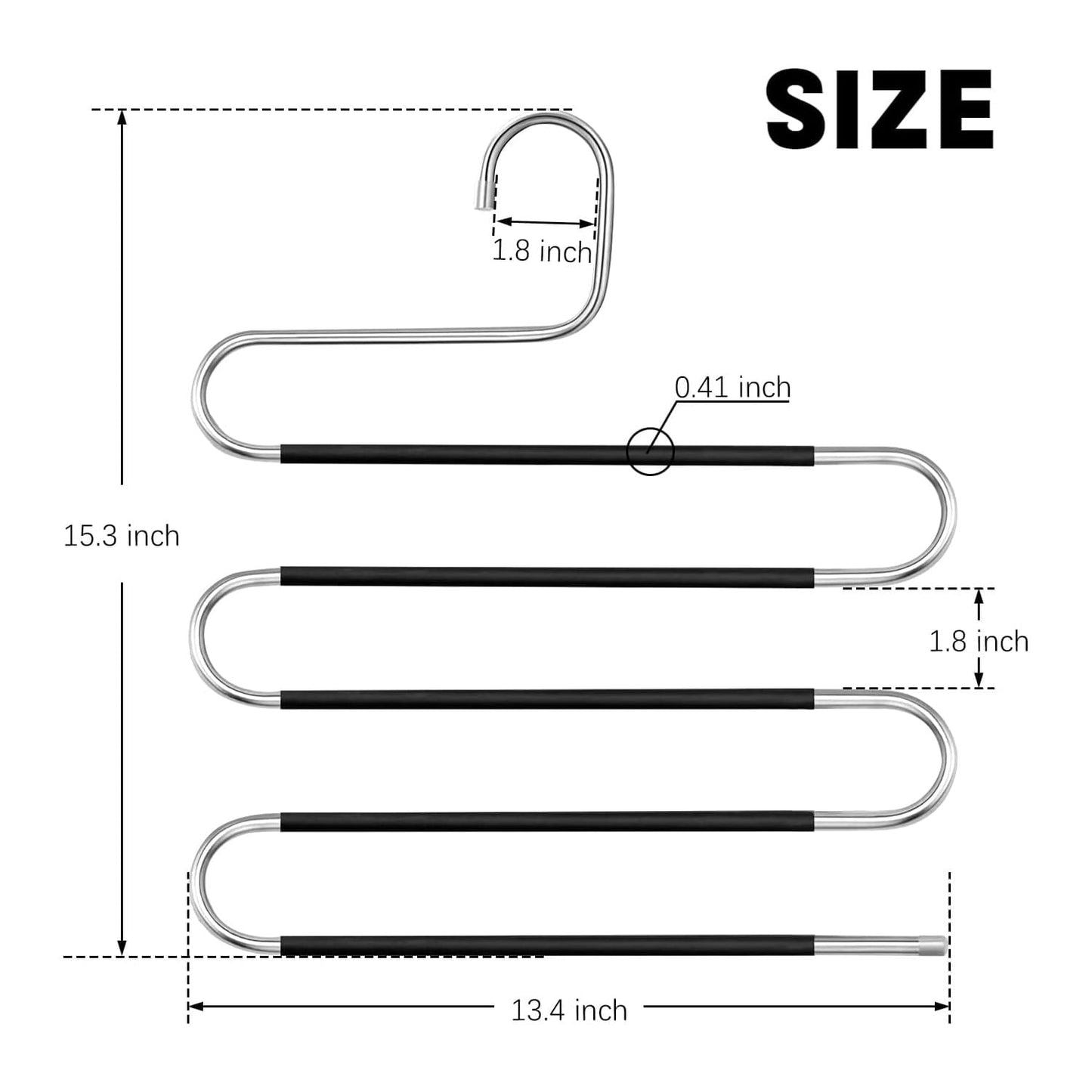 5 Pack Pants Hangers Space Saving Stainless Steel 5 Layers S-Shape Non-Slip Hangers for Multiple Pants, Multicolor