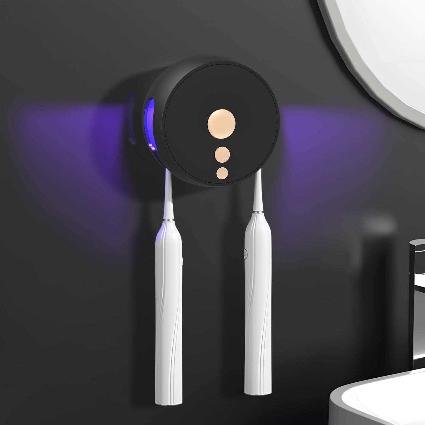 Sentryse Toothbrush Holder, Electric UV Toothbrush Cleaner, 2 Cups Tooth Brush Holder Wall Mounted Bathroom Decor, Black