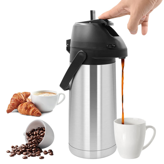 65oz Thermal Airpot Carafe with Pump, Stainless Steel Vacuum Insulated Coffee Dispenser for Hot and Cold Beverage (Silver）