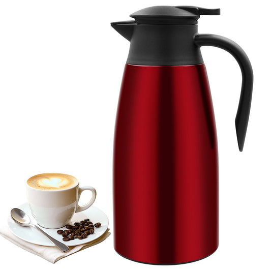 68oz Thermal Coffee Carafe, Stainless Steel Vacuum Insulated Coffee Thermos for Hot and Cold Beverage (Red）