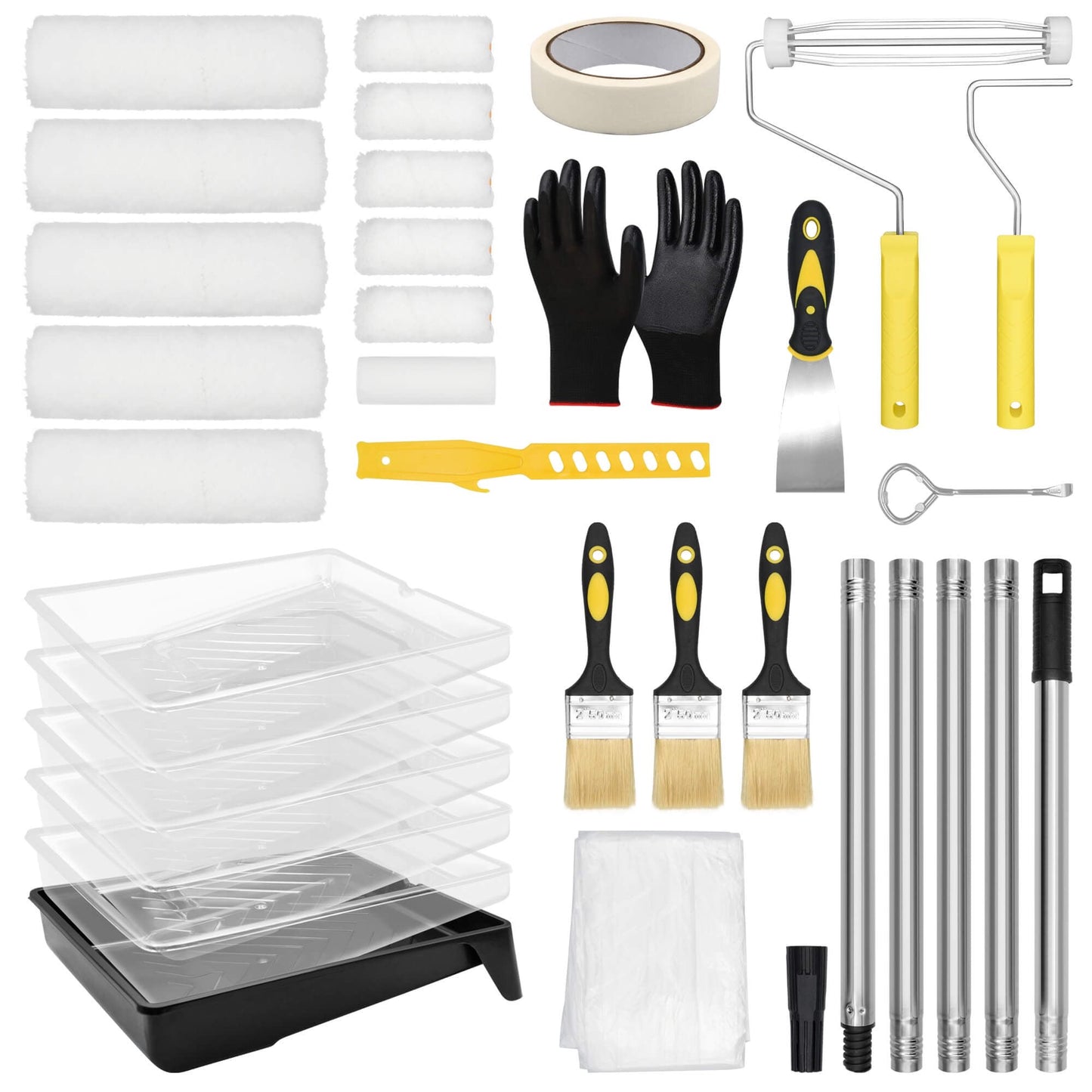 Sentryse Paint Roller Kit, 33 Pcs Paint Rollers with Extension Pole, Roller Paint Brush for Painting Walls