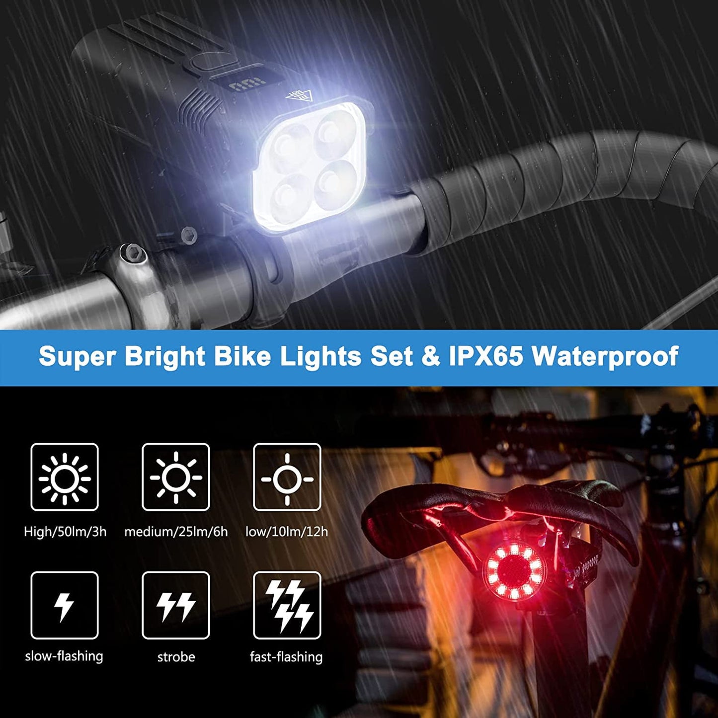 Tidymend Ultra Bright USB Rechargeable Bike Light Set, Powerful Bicycle Front Headlight and Back Taillight, Easy to Install for Road, Mountain, Night Riding