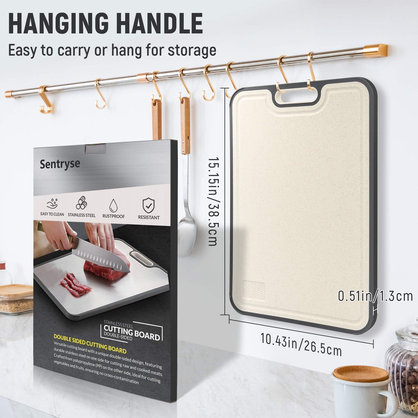 Sentryse Titanium Cutting Boards for Kitchen, Stainless Steel Cutting Board Double Sided Food Grade, Non Toxic Chopping Board Large 16'' x 11'', Dishwasher Safe, 1 Pack