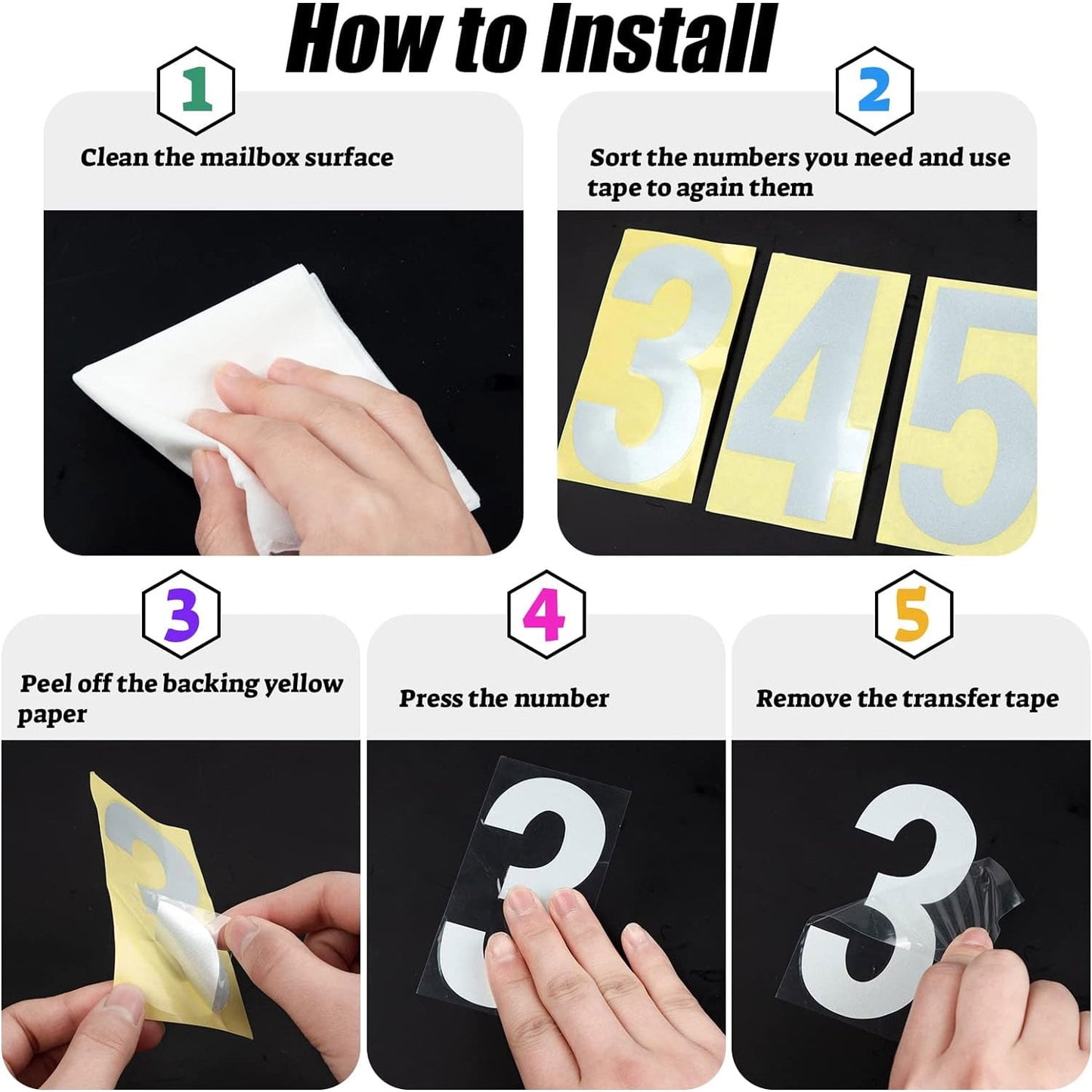 Sentryse Reflective Mailbox Numbers for Outside, 5 Sets Waterproof Mailbox Numbers Stickers for Mailbox, Door, Garbage Bins, Self Adhesive