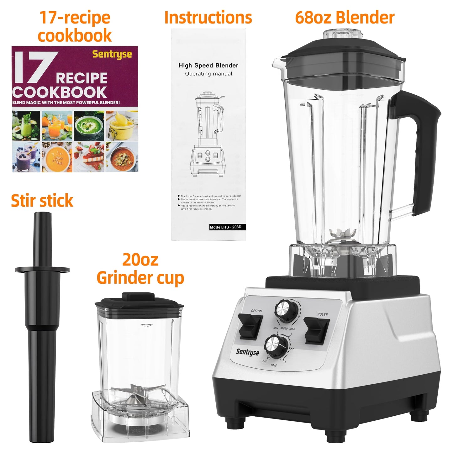 68oz+20oz Smoothie Blender and Grinder Combo, Countertop Blenders for Kitchen, 1800 Watt High Speed Blender for Smoothies, Ice Crushing, Fresh Juice, Frozen Drinks, Puree