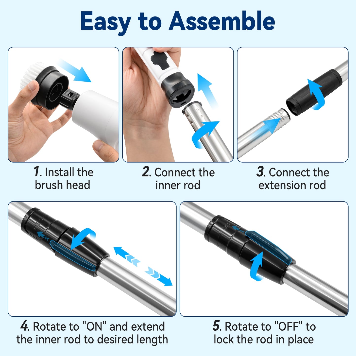 Lightweight Electric Spin Scrubber, Adjustable Handle, 3 Speed Mode Power Electric Scrubber for Cleaning, Cordless Shower Cleaning Brush with 8 Brush Heads for Bathroom, Tub, Floor, Tile (White)