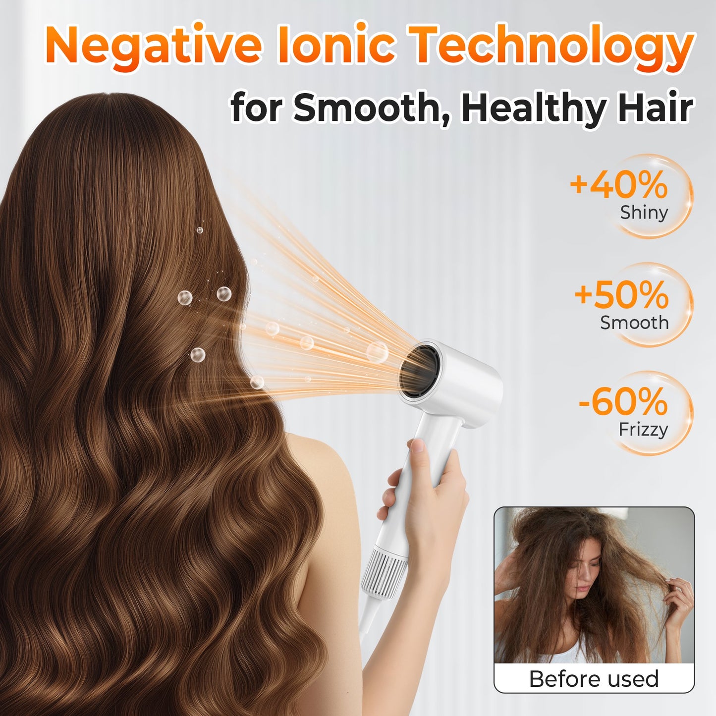 Professional Ionic Hair Dryer with Nozzle, 110000RPM Fast Drying Blow Dryer, 2-speed and 4-Heat Settings, Portable Design for Home and Travel