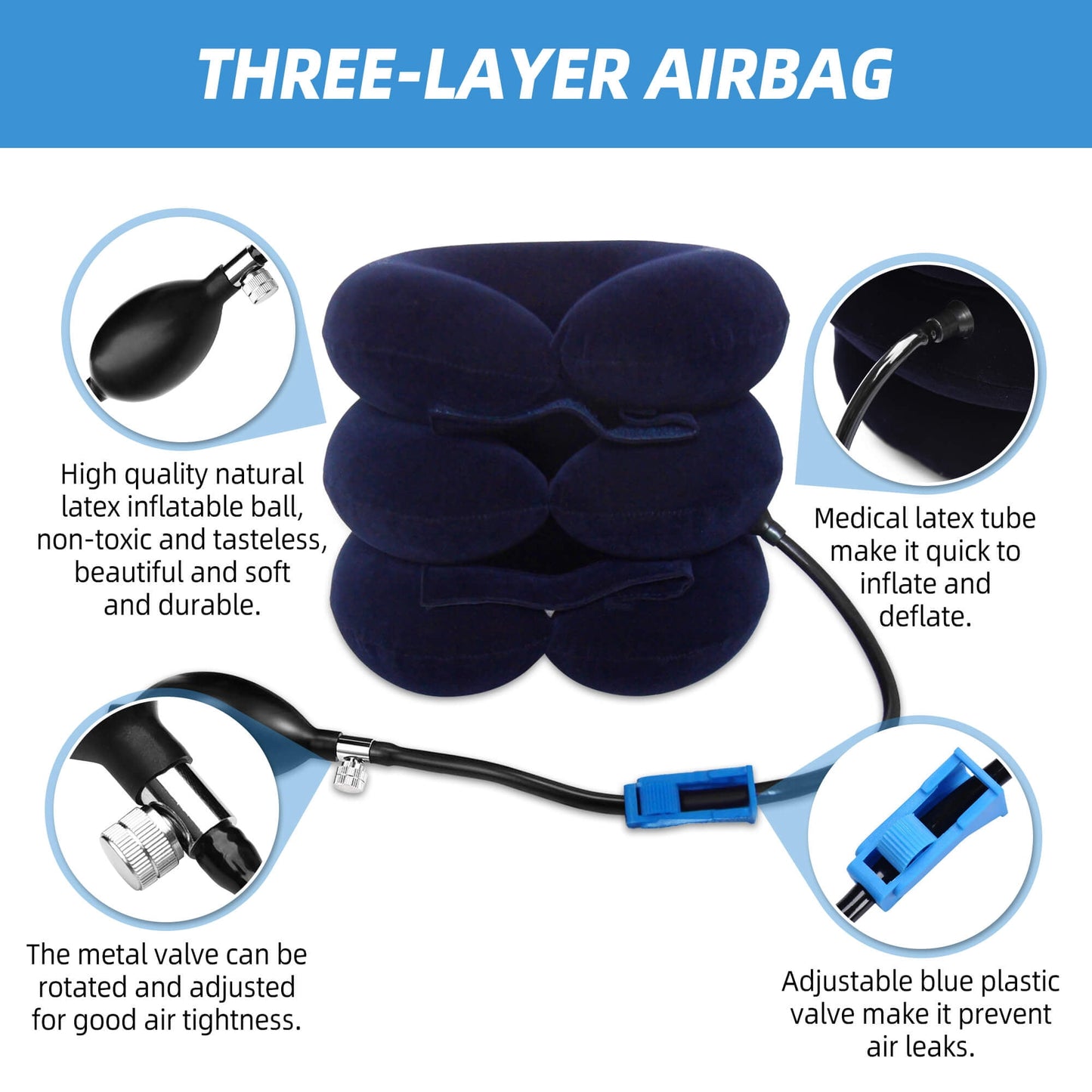 Sentryse Neck Stretcher for Pain Relief, Cervical Neck Traction Device, Adjustable Inflatable Neck Brace, Neck Traction Pillow for Home Use Neck Decompression, Blue