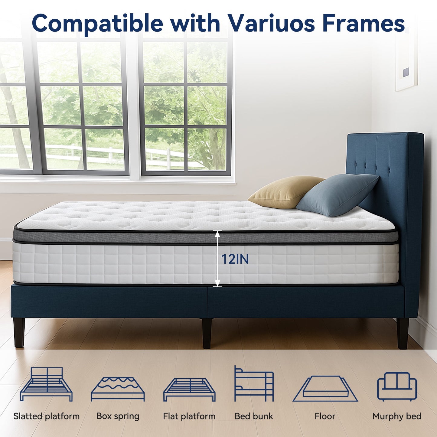12" Twin Mattress, Euro Top Foam & Pocket Spring Hybrid Mattress in a Box, Plush Comfort, Pressure Relief and Motion Isolation