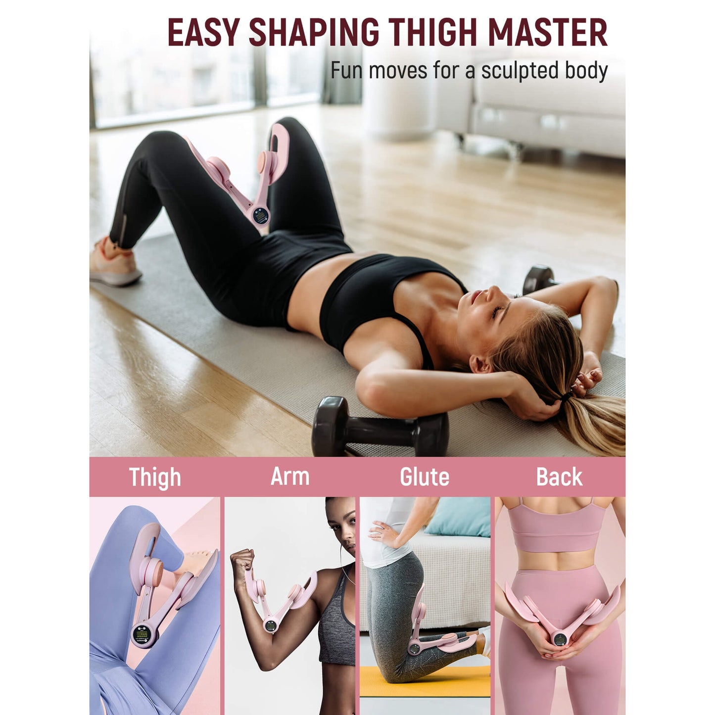 Sentryse Thigh Master, Thigh Trainer Pelvic Floor Exercise Devices with Display Counter, Inner Thigh Exerciser Workout Equipment for Women, Pink