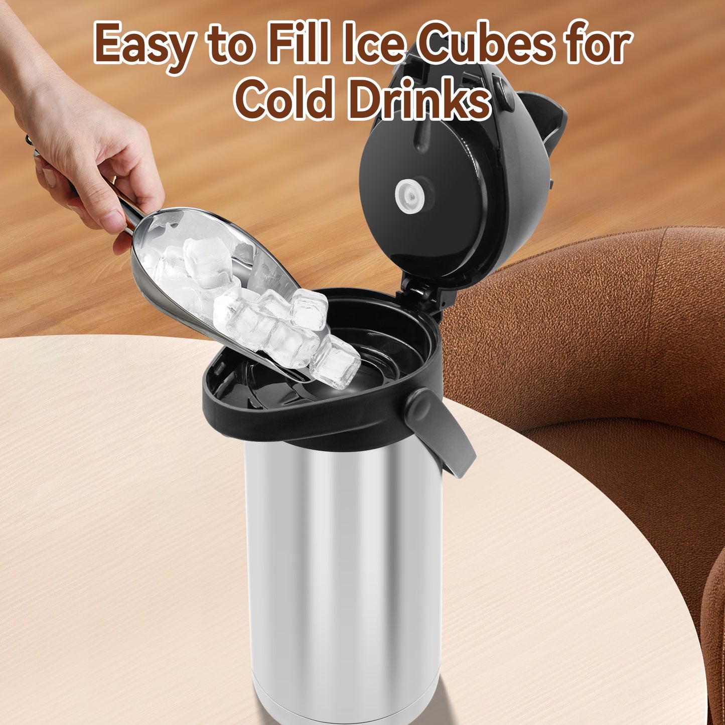 65oz Thermal Airpot Carafe with Pump, Stainless Steel Vacuum Insulated Coffee Dispenser for Hot and Cold Beverage (Silver）