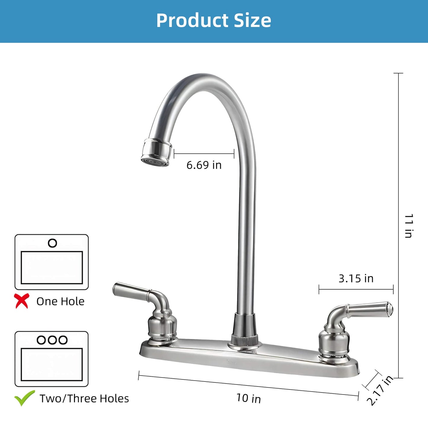 Sentryse 2 Handle Kitchen Sink Faucet, High Arc 360 Swivel Stainless Steel Pipe 3 Hole Kitchen Faucet for RV Laundry Farmhouse Bar Sink, Silver