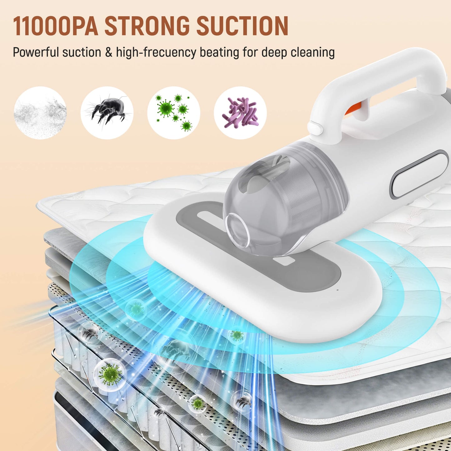 Sentryse Mattress Vacuum Cleaner, Bed Vacuum Cleaner 11Kpa Strong Suction with 253.7nm UV-C Light, Versatile Handheld Vacuums for Bed, Sofa, Couch, Pillow, 400W, Corded