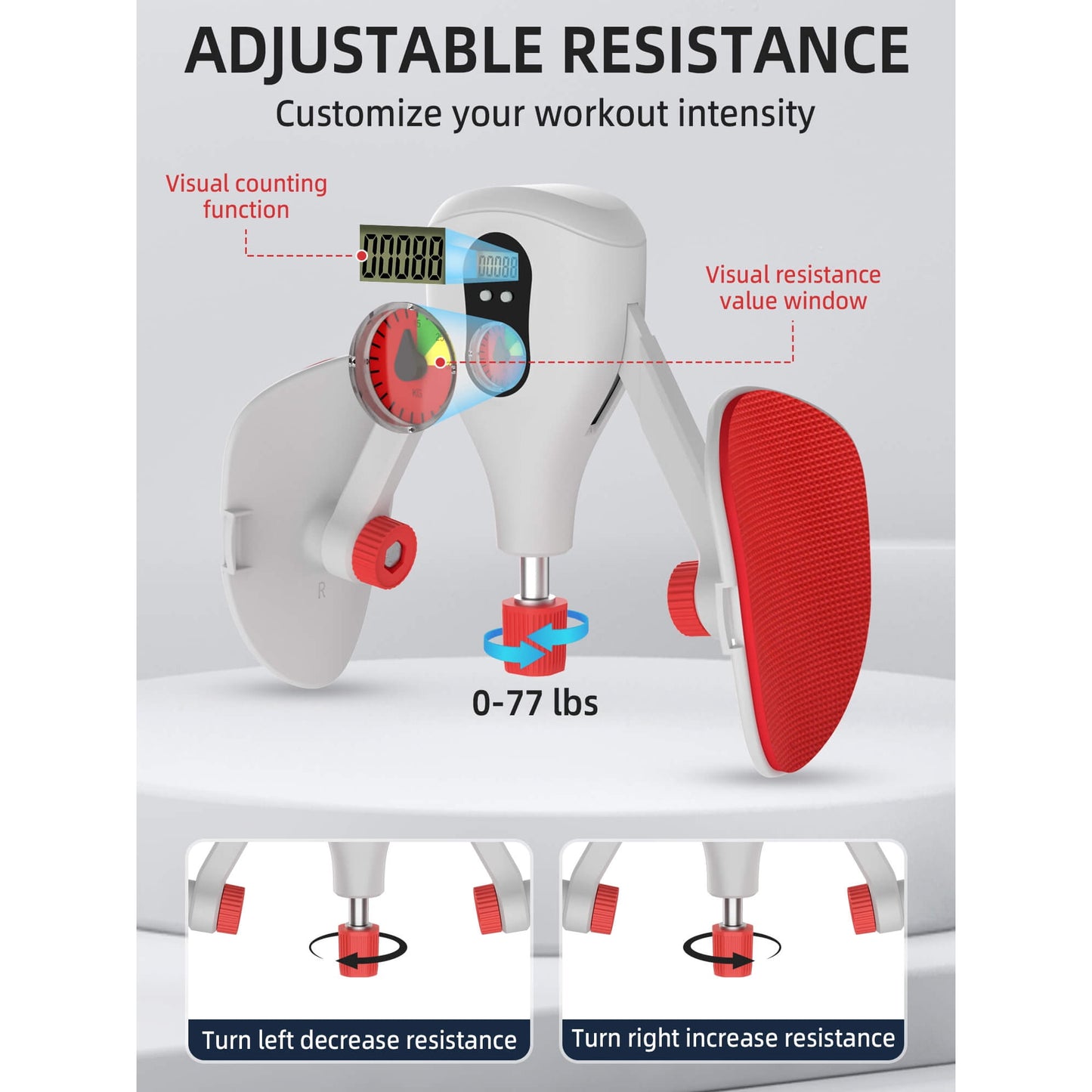 Tidymend Thigh Master 0-77 lbs Adjustable Resistance, Kegel Exerciser Pelvic Floor Muscle with Fixed Leg Straps, Inner Thigh Exerciser for Women Men, Gray