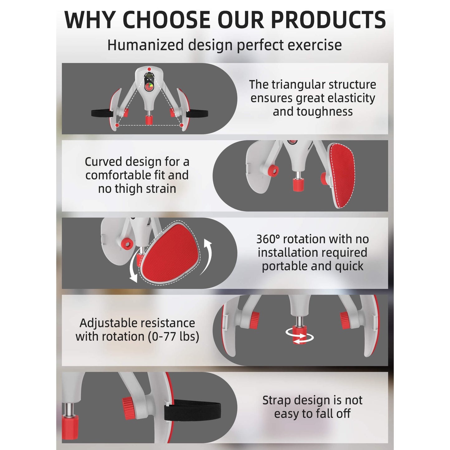 Tidymend Thigh Master 0-77 lbs Adjustable Resistance, Kegel Exerciser Pelvic Floor Muscle with Fixed Leg Straps, Inner Thigh Exerciser for Women Men, Gray