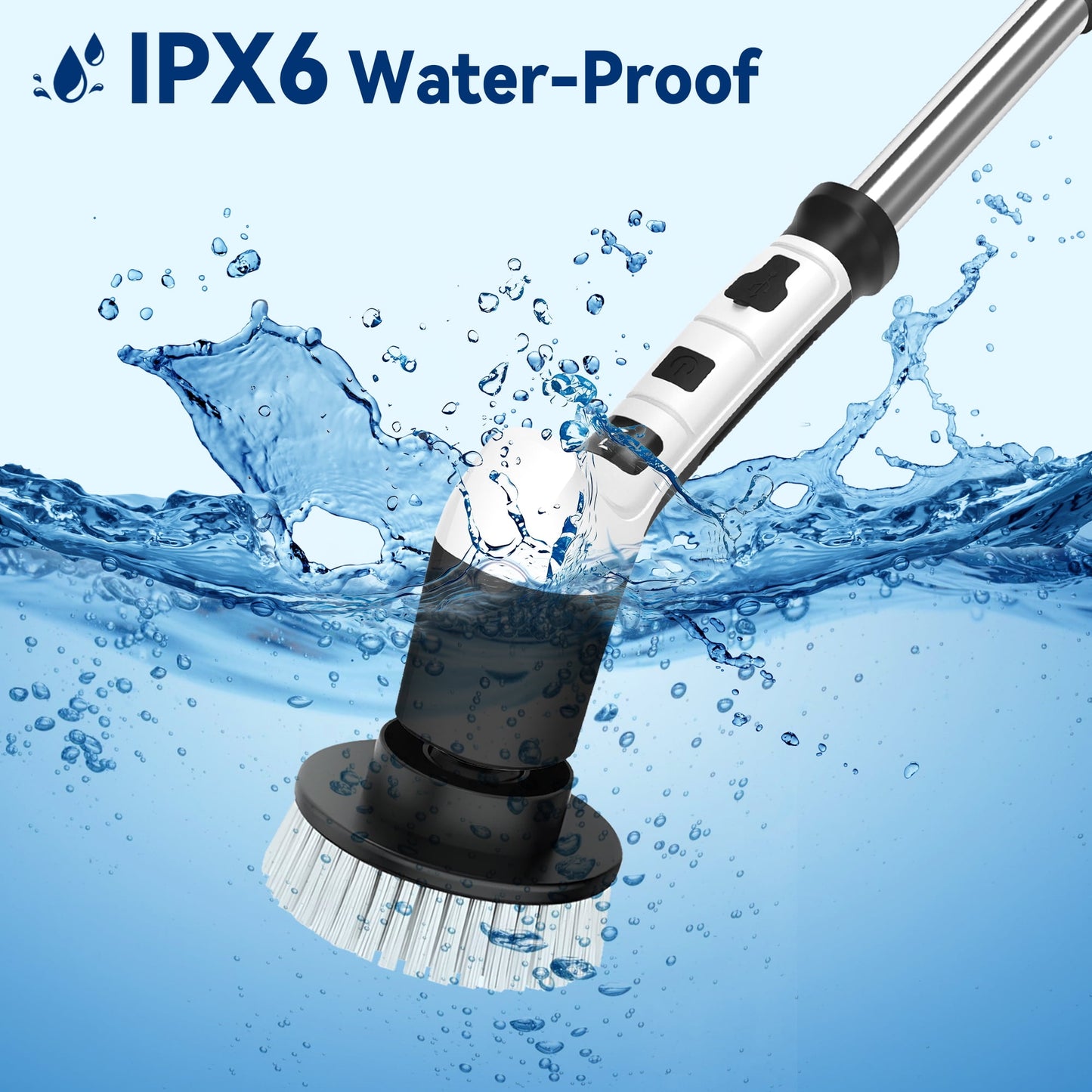 Electric Spin Scrubber, Extension Handle, 3 Speed Mode Power Electric Scrubber for Cleaning, Cordless Shower Cleaning Brush with 8 Brush Heads for Bathroom,Tub,Floor,Tile(Black-White)