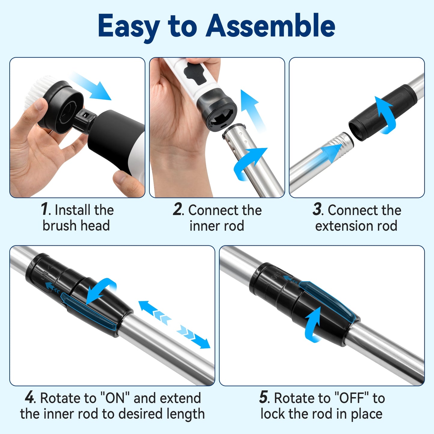 Electric Spin Scrubber, Extension Handle, 3 Speed Mode Power Electric Scrubber for Cleaning, Cordless Shower Cleaning Brush with 8 Brush Heads for Bathroom,Tub,Floor,Tile(Black-White)