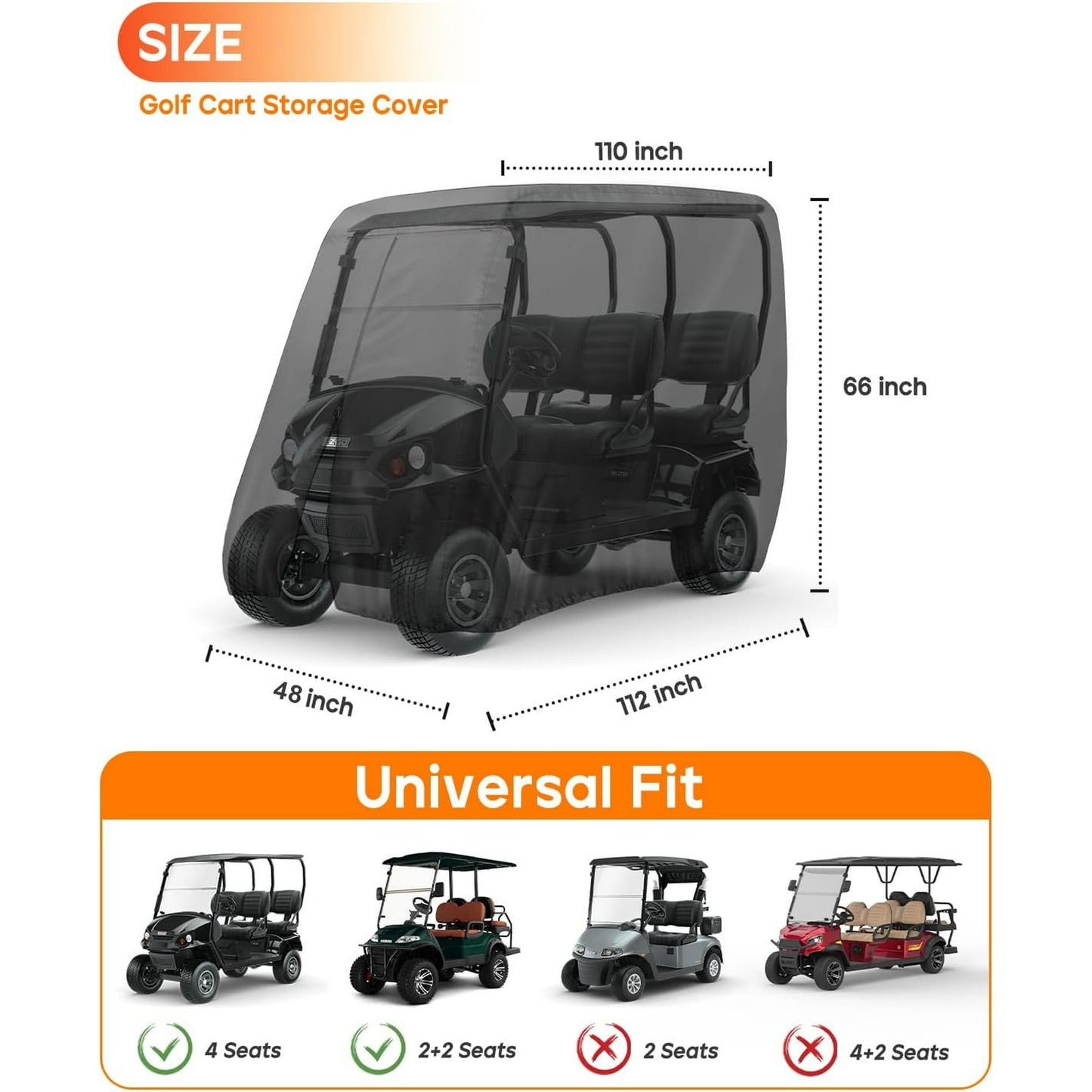 Sentryse 4 Passenger Golf Cart Cover, Waterproof Outdoor 4 Seat Club Car Cover, Fit for Golf Cart up to 112 inch, Black