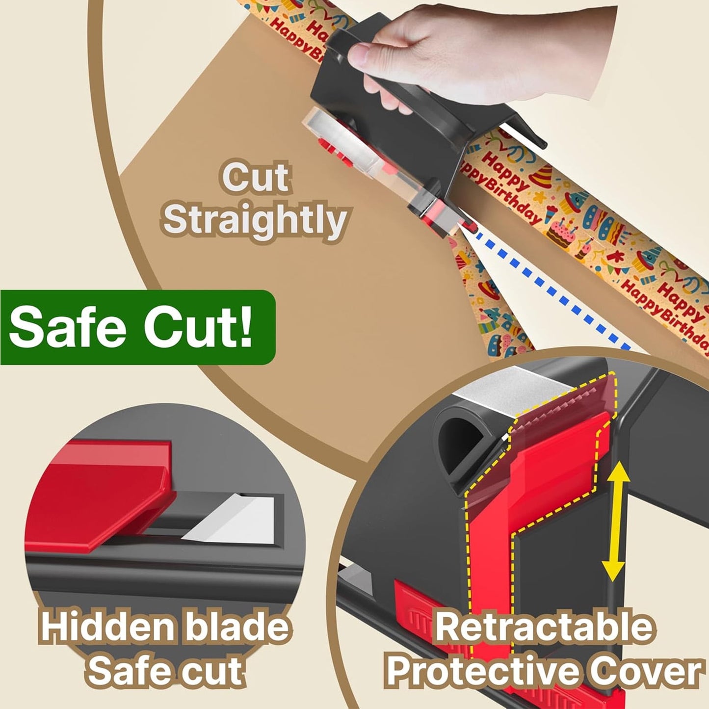 Sentryse (2-Pack) Wrapping Paper Cutter & Tape Dispenser Dual Use with 4 Tapes, 2 Replace Blades Kit, Gift Wrap Cutter Tool Paper Roll Holder Tube Sliding Slicing for Birthday Holiday