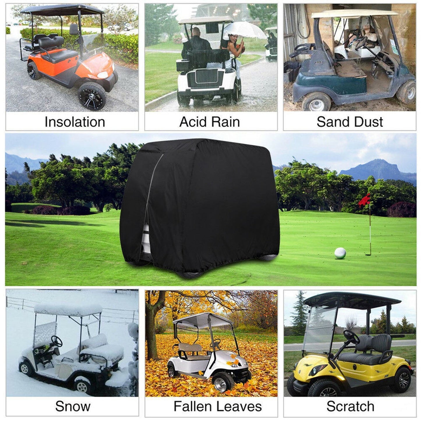 Sentryse 4 Passenger Golf Cart Cover, Waterproof Outdoor 4 Seat Club Car Cover, Fit for Golf Cart up to 112 inch, Black