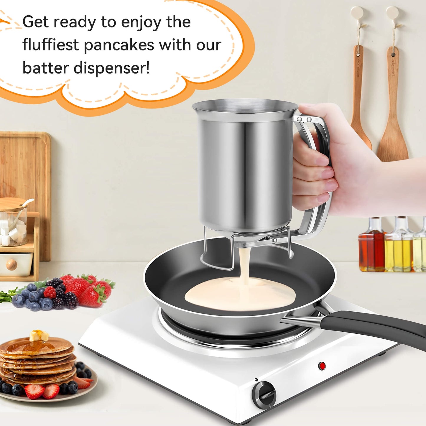 Sentryse Pancake Batter Dispenser, Stainless Steel Handheld Batter Dispenser for Baking, Cupcakes, Muffins, Crepes, Waffles, 800ML/27oz