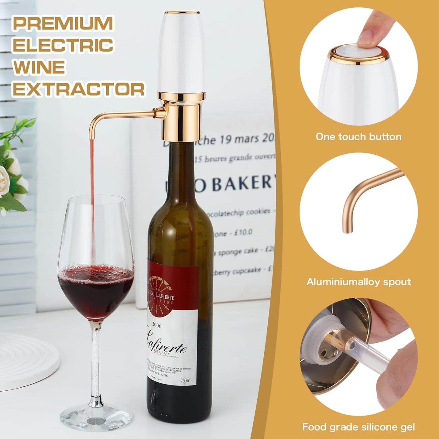 Automatic Wine Aerator Pourer Electric Smart Decanter, Dispenser Rechargeable with Micro USB Cable