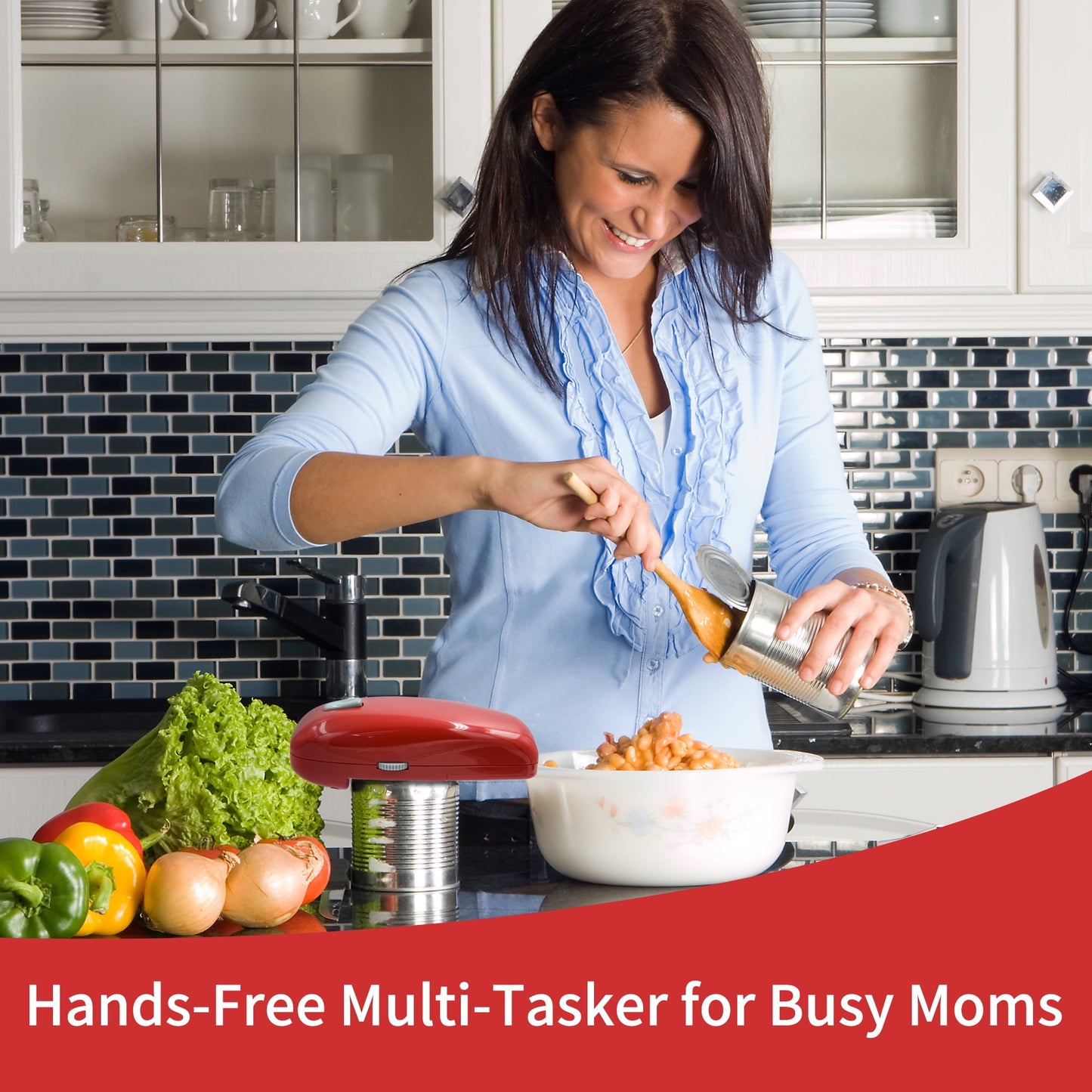 Sentryse Electric Can Opener, One-Touch, Hands-Free Automatic Can Openers for Kitchen, Smooth Edge Safe for Food Prep, Fits All Round Cans (Red)