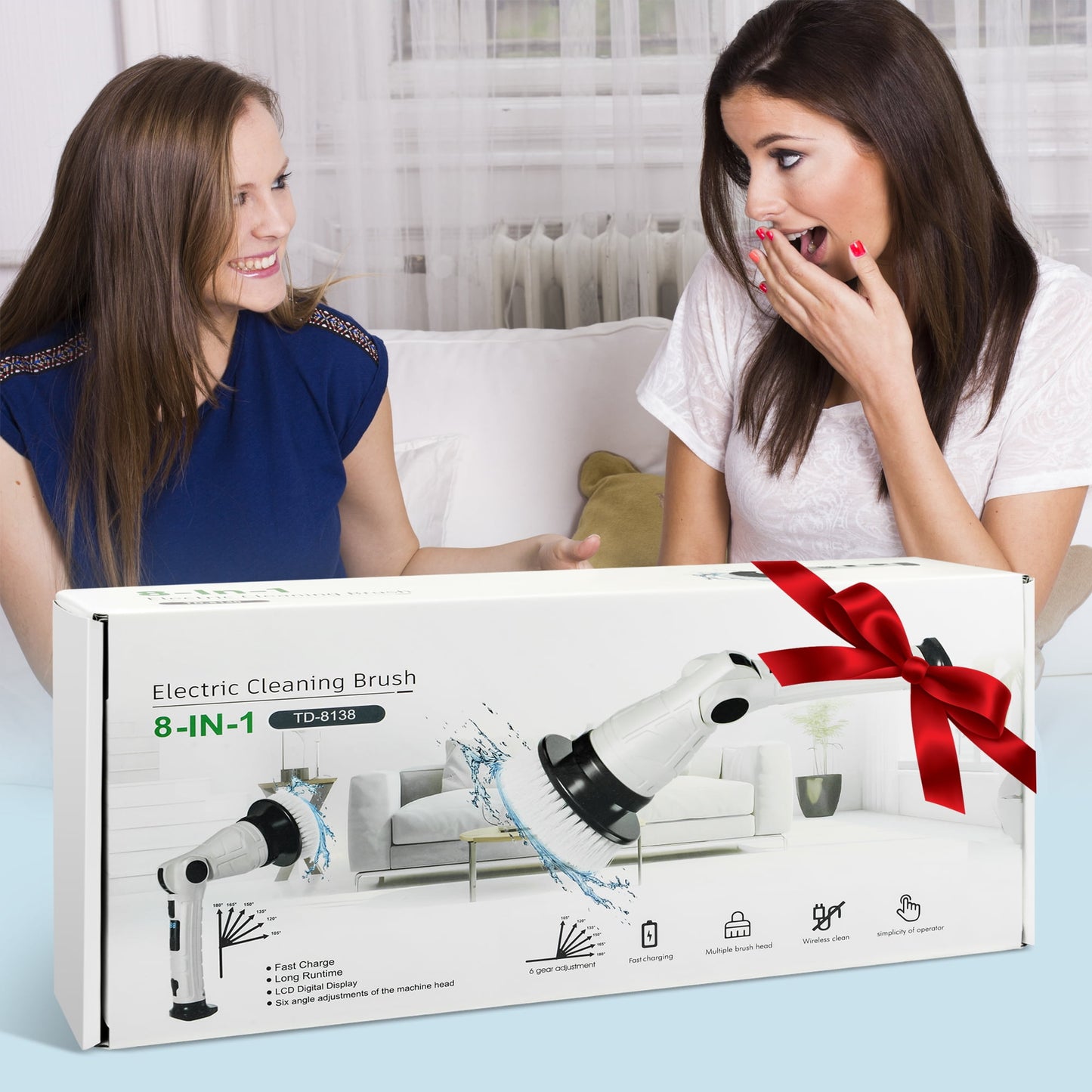 Electric Spin Scrubber, Adjustable Angle ＆ Extension Handle, 3 Speed Mode Power Electric Scrubber for Cleaning, Cordless Shower Cleaning Brush with 8 Brush Heads for Bathroom/Tub/Floor/Tile