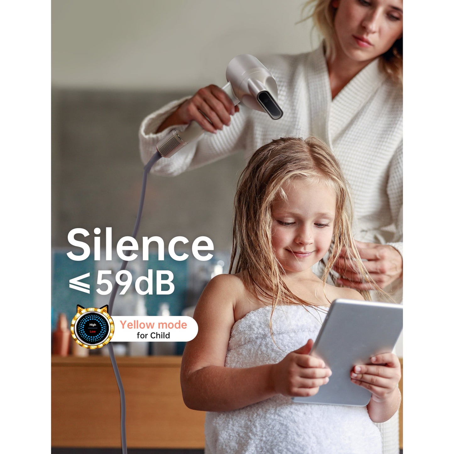 Professional Ionic Hair Dryer with Nozzle, 110000RPM Fast Drying Blow Dryer, 2-speed and 4-Heat Settings, Low Noise and Portable Design for Home and Travel