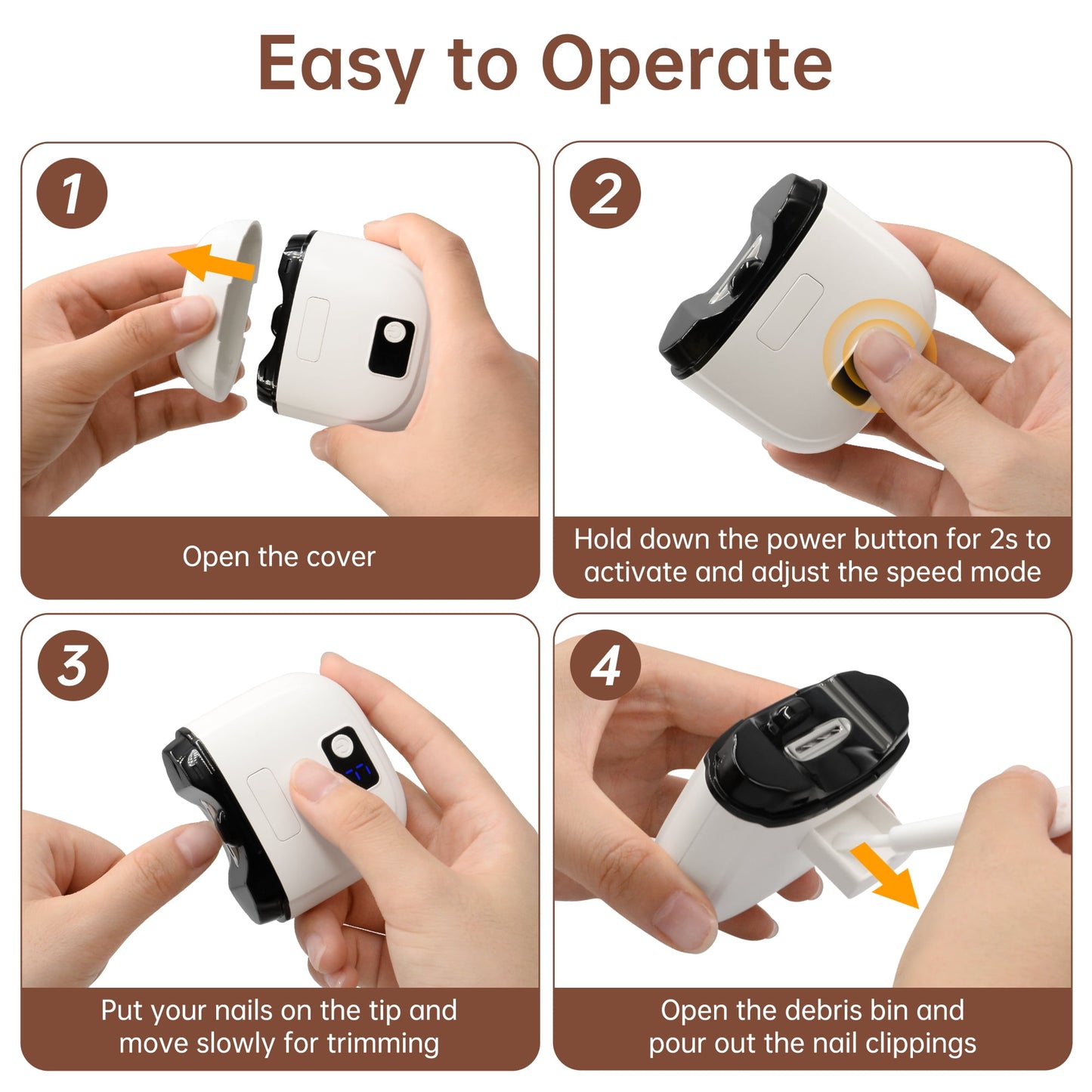 Electric Nail Clipper with Clippings Catcher - 3-Speed Automatic Trimmer, LED Light, Safe for Adults, Kids & Seniors (White)