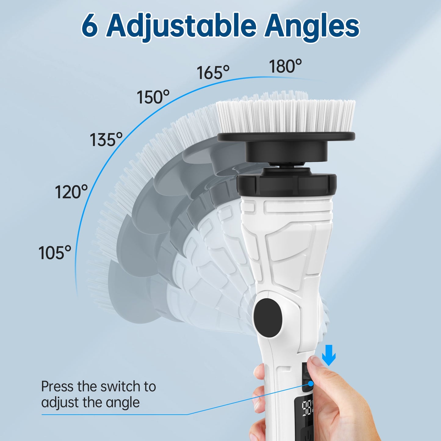 Electric Spin Scrubber, Adjustable Angle ＆ Extension Handle, 3 Speed Mode Power Electric Scrubber for Cleaning, Cordless Shower Cleaning Brush with 8 Brush Heads for Bathroom/Tub/Floor/Tile