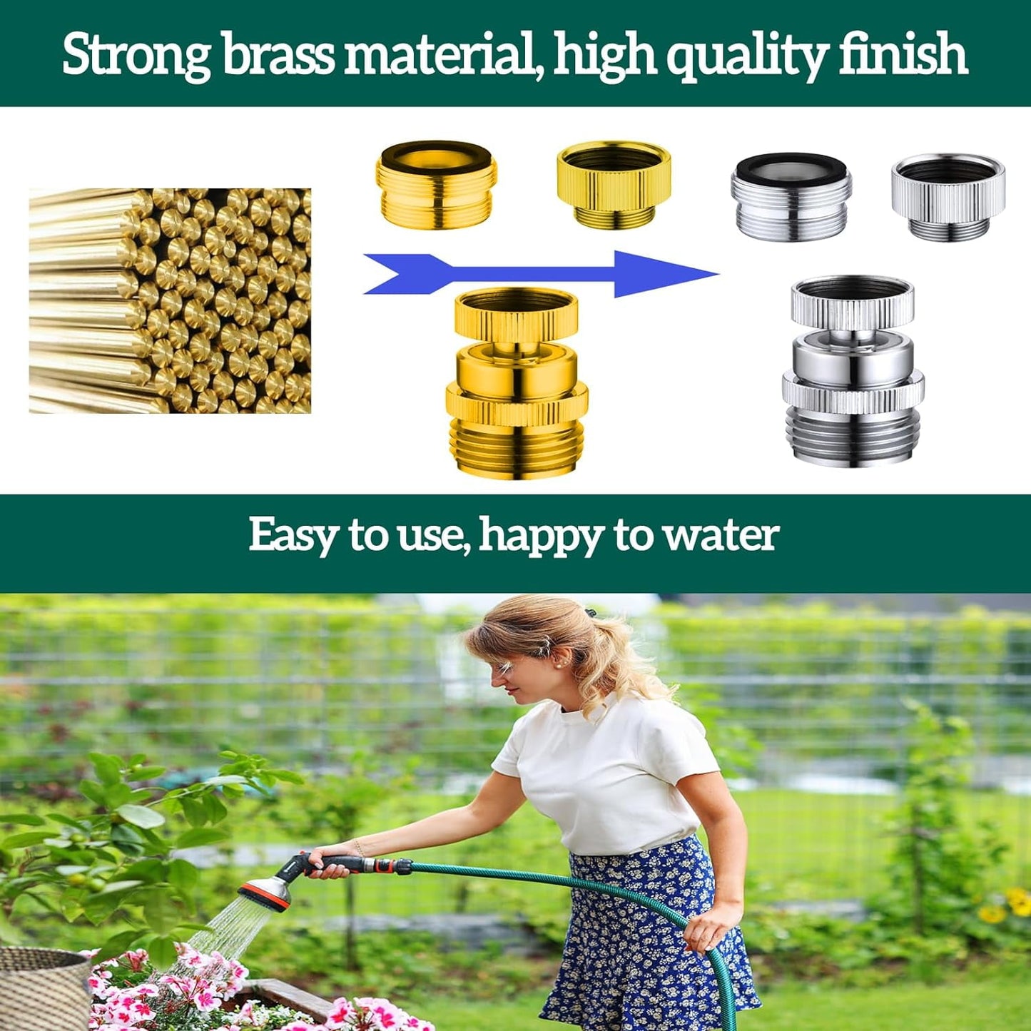 Sentryse Swivel Faucet Adapter Kit, Brass 3/4" Faucet to Garden Hose Adapter, Chrome Silver