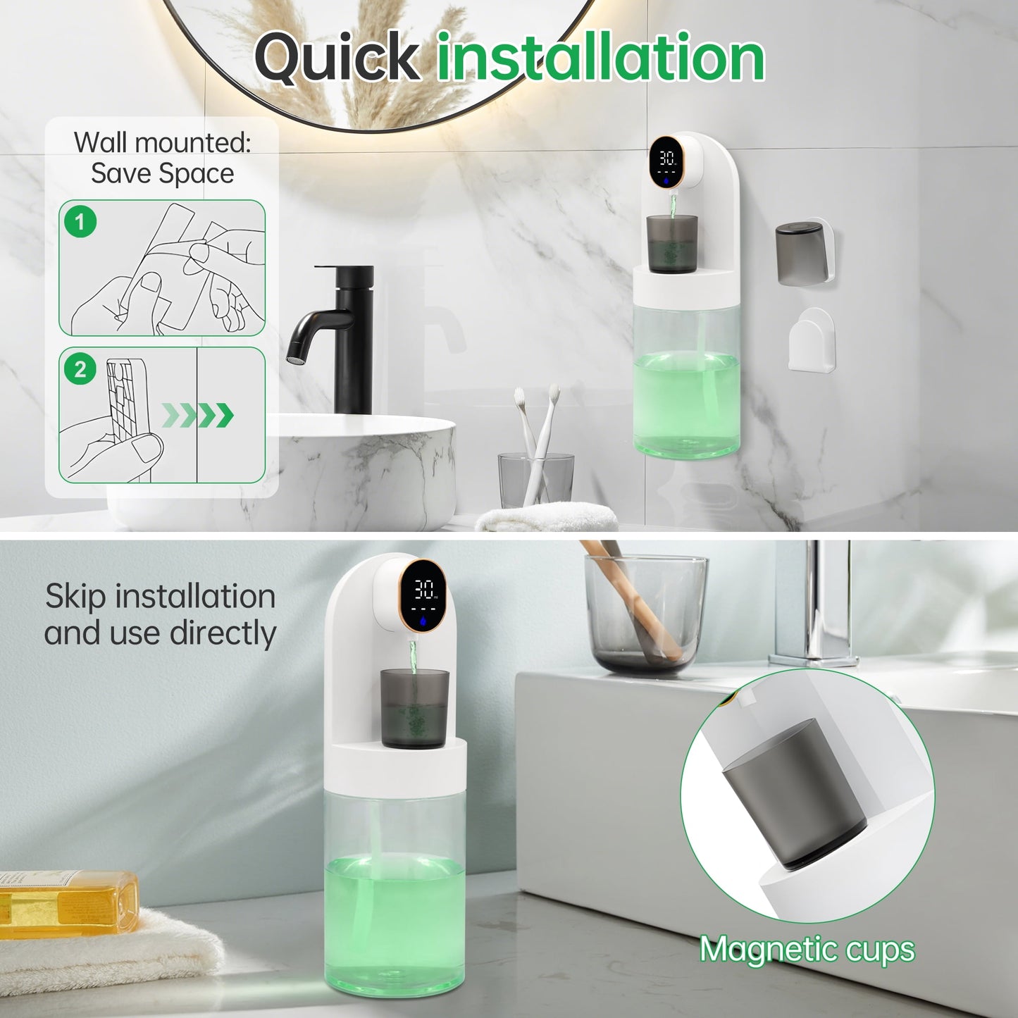 Sentryse Automatic Mouthwash Dispenser for Bathroom, 20oz /600ml Electric Mouthwash Dispenser with Magnetic Cups, 180-Day Battery life, 4 Dispensing Levels, Wall Mounted ＆ Countertop Use